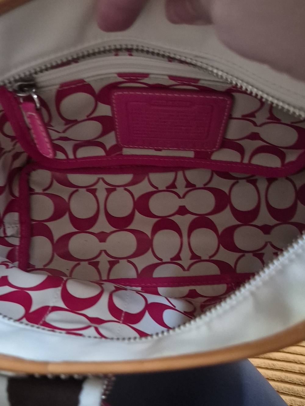 COACH Vintage Y2K Hamptons Weekend Mini Tote.  White With Pink Stripes. - Picture 9 of 9